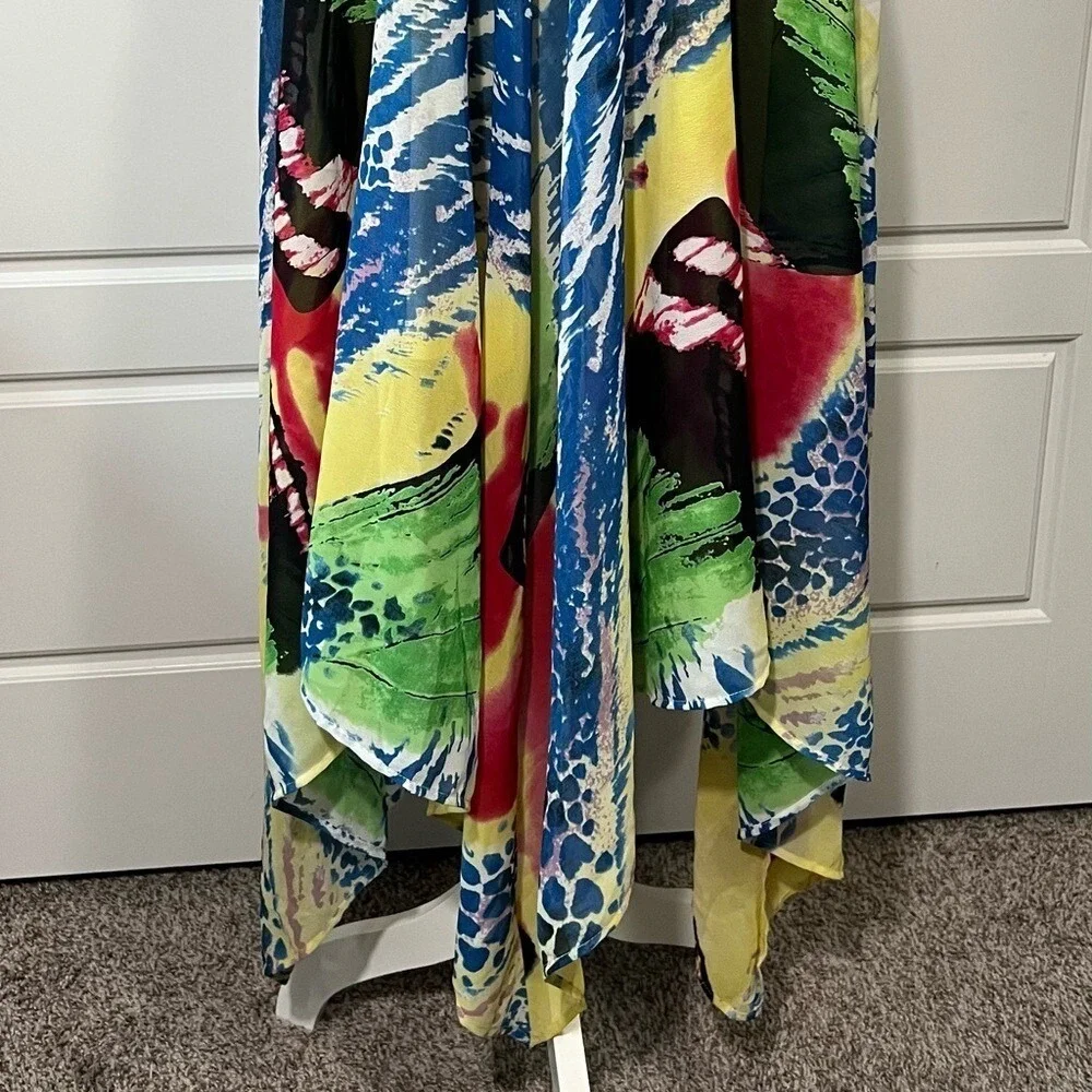 EY Signature Abstract Print Maxi Dress Colorful Sleeveless V Neck Flowy Size LG‎